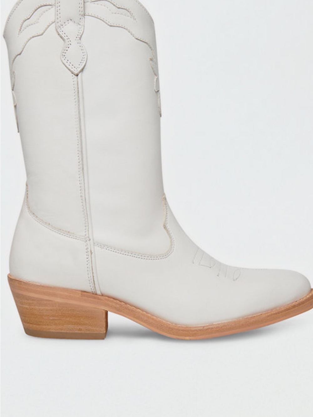 Steve Madden Ivory Leather Western Boot with Natural Heel
